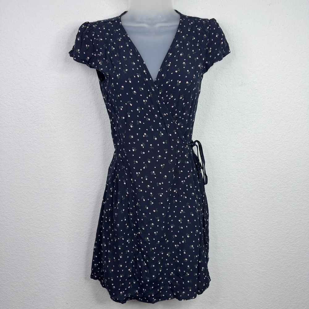Brandy Melville Wrap Dress Womens 2 Blue Floral‎ Summer Italy Romantic Coquette